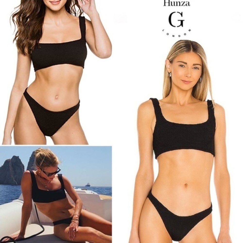 HUNZA G Xandra Bikini Set in Black OS NWT $255